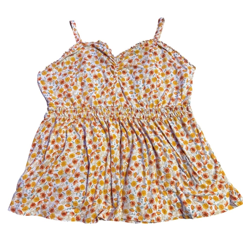 Torrid Plus Size White Orange Floral Super Soft Babydoll Tank Top, Size 3/3X
